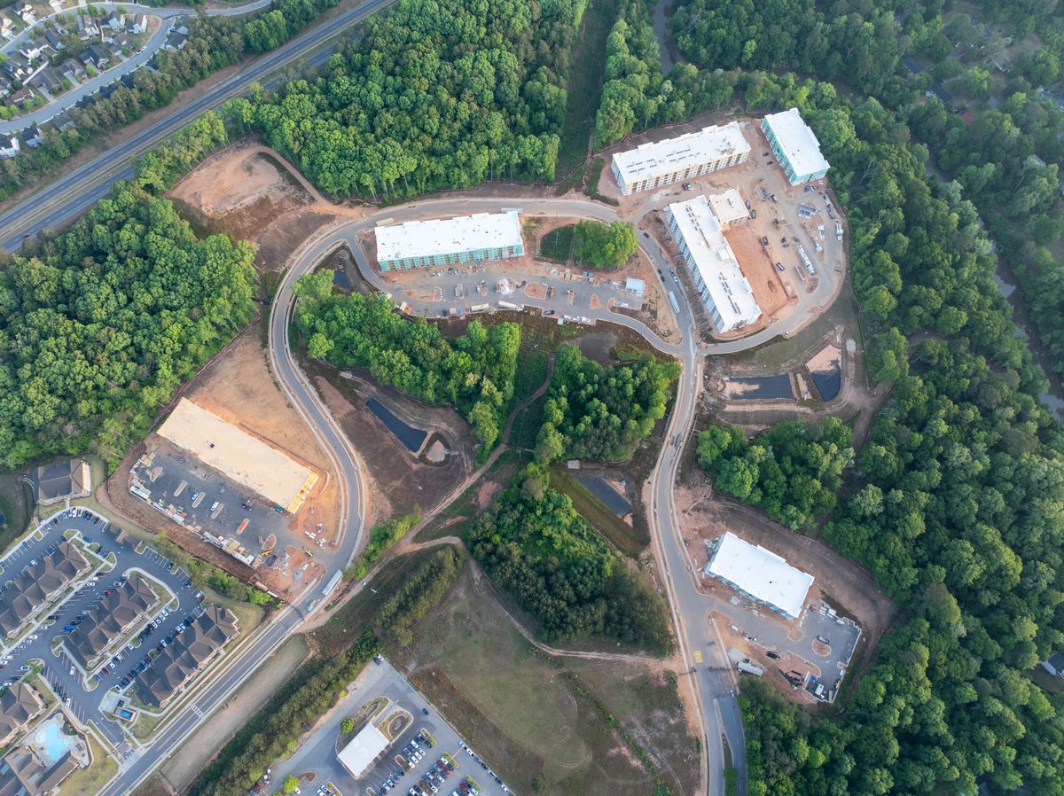 Aerial overview of Views at Athens — 387-unit apartment community designed by Hagen Engineering in Athens, GA